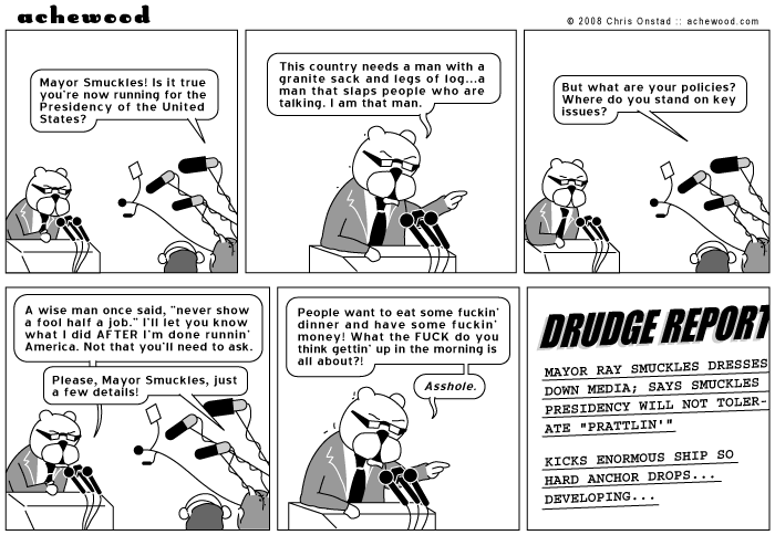 Please, Mayor Smuckles, don't hurt them. Don't worry, constituency, I will not. comic
