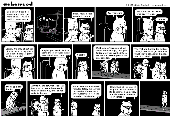 The cat tells a joke so poorly that his friends leave him. comic