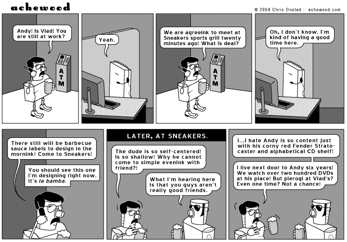 The Slavic robot has an issue with another robot. comic