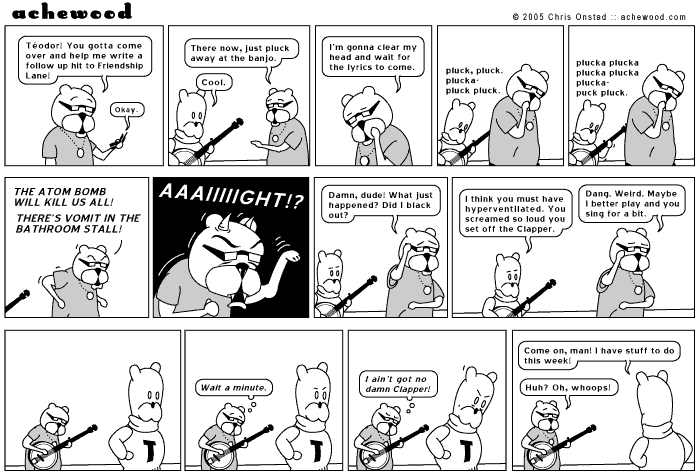 Ray thinks that forgetting to jam for forty-five seconds merits a 'whoops' comic