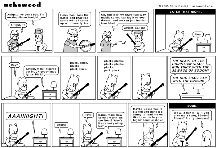 Don't worry, he's not going to play him Hog and Prawn comic