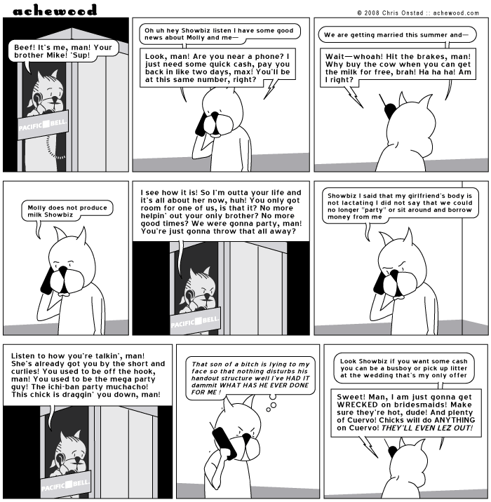 If Showbiz can get some chicks to lez out at the wedding, this will be a big year for him. comic