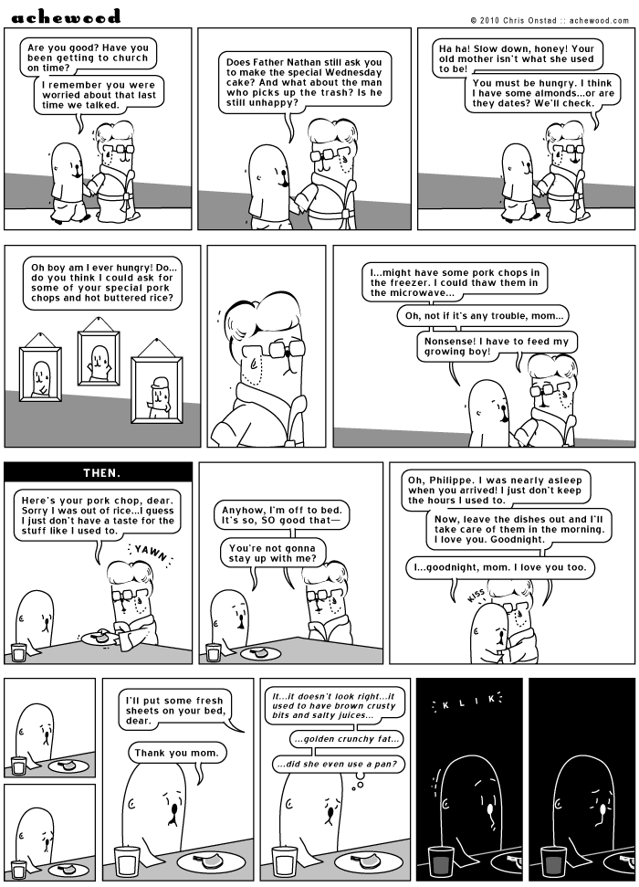 The man who picks up the trash has been replaced by a different, happier man. comic