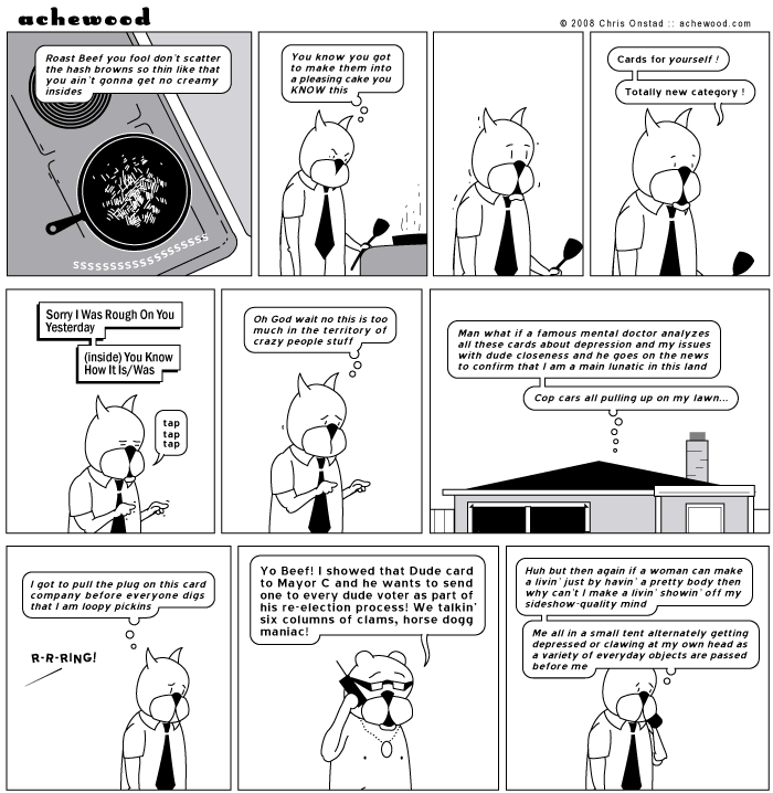 Everyday objects include a desk fan, a spoon, and an old-fashioned toaster. comic