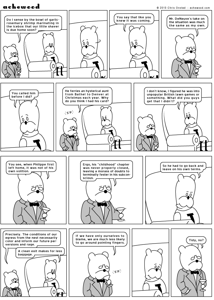 For seventeen hundred miles Steve sought refuge in neither bourbon nor shell games, which is more than can be said for Cornelius’s late uncle. comic