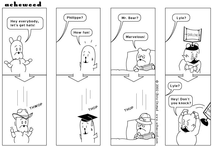 People mourn losses in different ways. This is his way. He still wears a hat for her. comic