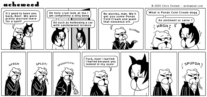 Roast Beef looks so disturbing that Ray throws up upon eye contact, twice comic