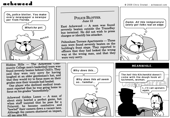 In the end, Ray gives up and flips to the color ads for cosmetic surgeons. comic