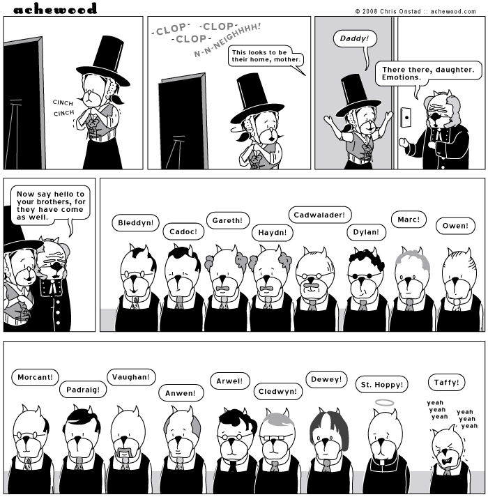 Cadwalader knows every fact about botany. Iorwerth is wearing boots; he is shorter than his daughter. comic