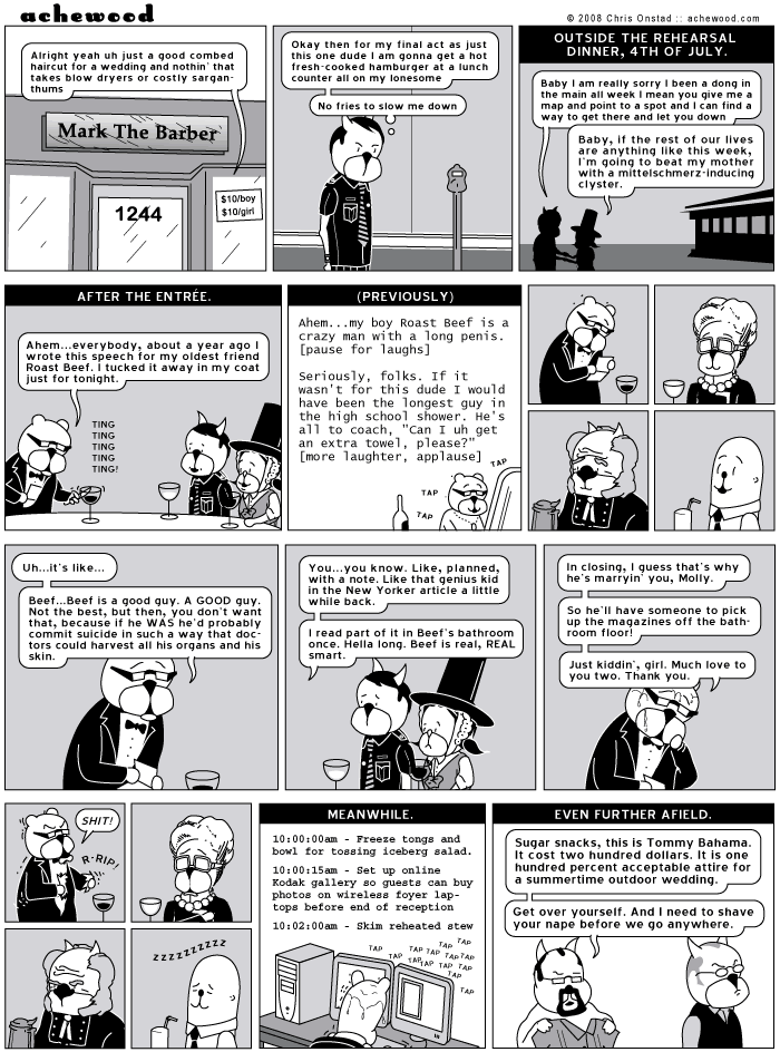 Beef's last dash for the Nate Small luncheon. comic