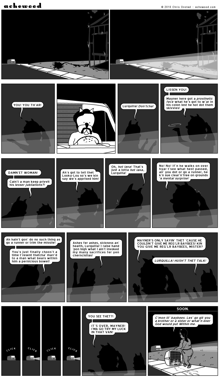 Mayner's body is ruined and he must manage his conditions with fake turds. comic