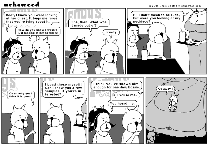 (To his credit, the woman's necklace actually was made out of jewelry.) comic