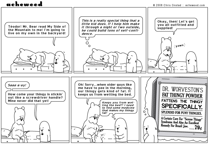 Instead of building self-confidence, the bear causes the otter to worry about a subject that is very scary to him. comic