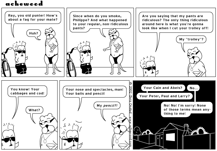 Rejected slang from this strip: Twat Jockey, Rad Chilies. comic