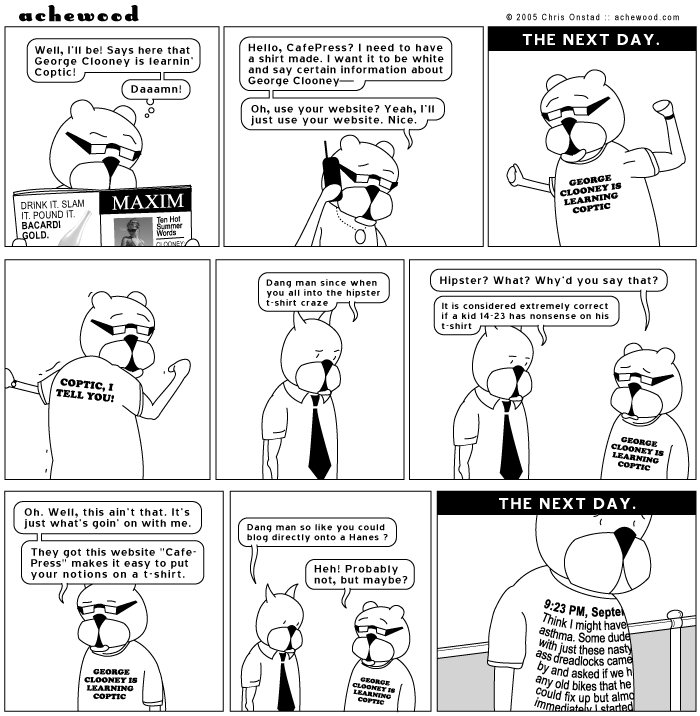 It's always weird to butt into George Clooney's life like this. I want to say that I'm doing it for the art, but I really have no reason. comic