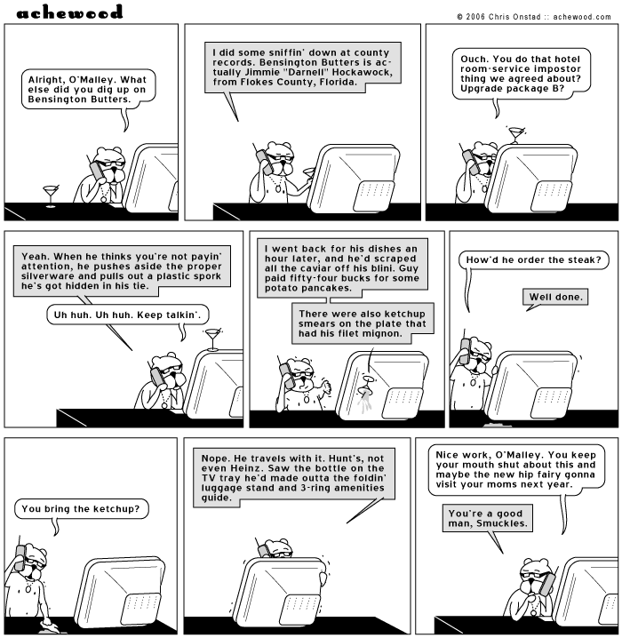 O'Malley eats hard-boiled eggs the way some men chew gum, and has diverticulitis. comic