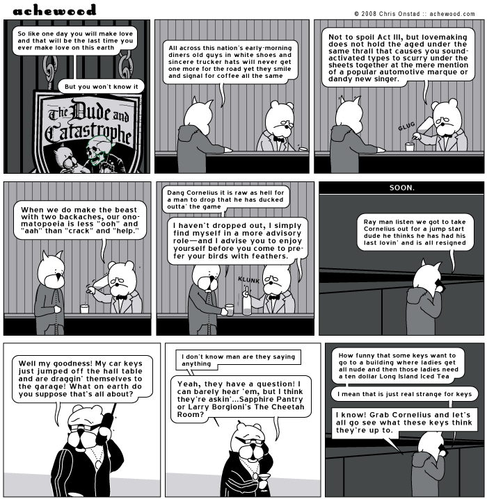 They smile for a cuppa' joe, their love a sleeping ribbon. It is six AM. comic