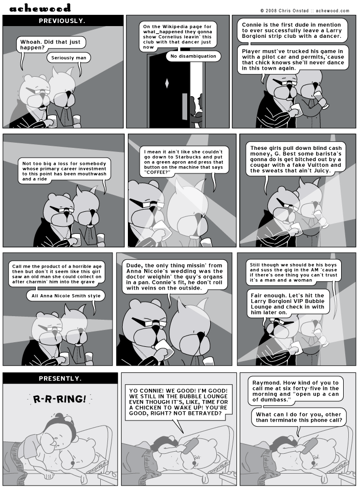 Incorrect. Chickens usually wake up at least one hour before Ray leaves a strip club. comic