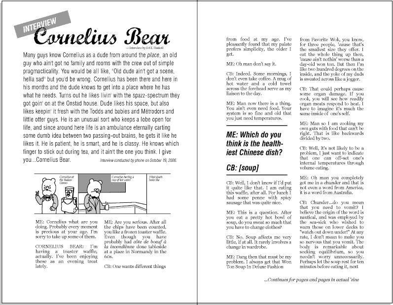 From the six-page interview with Cornelius in MWY #3 comic