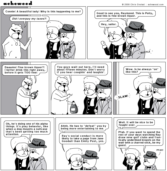 In Ray's drawing, the breasts are underlined three times, and the golf clubs only two. comic