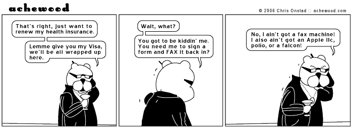 That fax machines are still in use is proof that the vegetable kingdom will soon overtake us comic