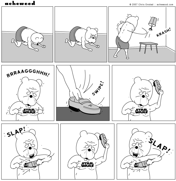 He's using the most painful part of the loafer. comic