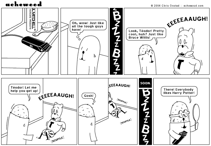 Meanwhile, Téodor scuttles out the back door and across the yard comic